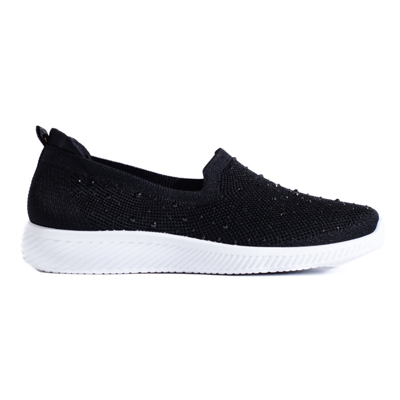 Black fabric slip-on shoes with studs from Shelovet