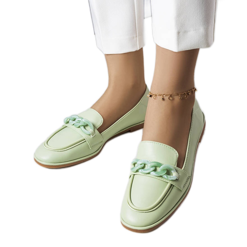 Bobbie chain-embellished green loafers Bobbie chain-embellished green loafers