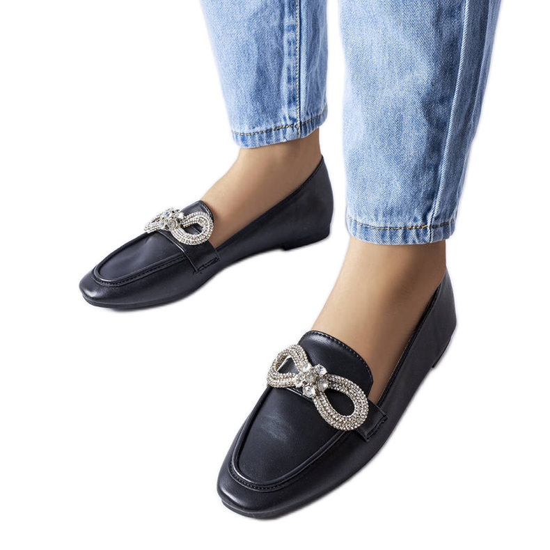 Black loafers with cubic zirconia from Quirion