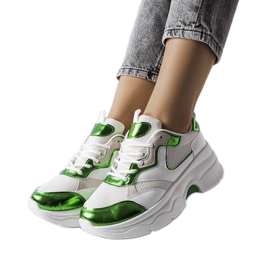 White and green women s sneakers from S guin KeeShoes