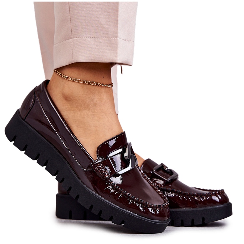 Sergio Leone Lacquered Loafers On The Burgundy Kjersti Platform