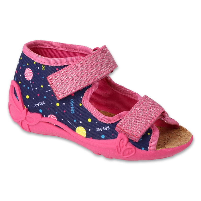 Befado children's slippers with a cork insert 343P002, navy blue and pink