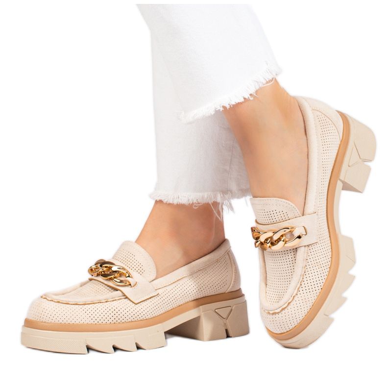 Shelovet suede loafers with chain light beige