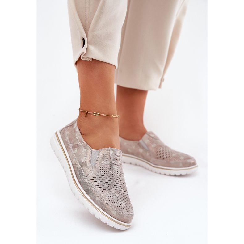 Suede Slip-on Shoes Beige-Gold Inez