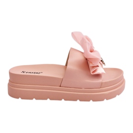 PE1 Slippers With Bow And Decorative Teddy Bear Light Pink Suzy