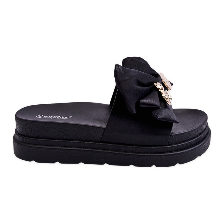 PE1 Slippers With A Bow And A Decorative Teddy Bear Black Suzy