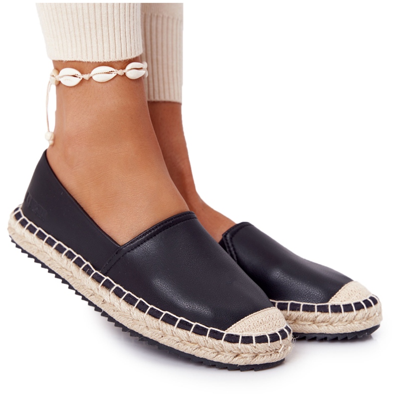 Leather Espadrilles On A Braided Sole Big Star HH274505 Black