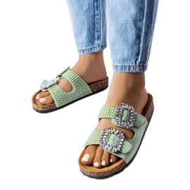 Green slides decorated with Racine rhinestones Green slides decorated with Racine rhinestones