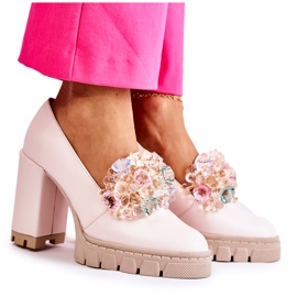 PA2 Elegant Pumps With Ornament Plain Light Pink Caterine