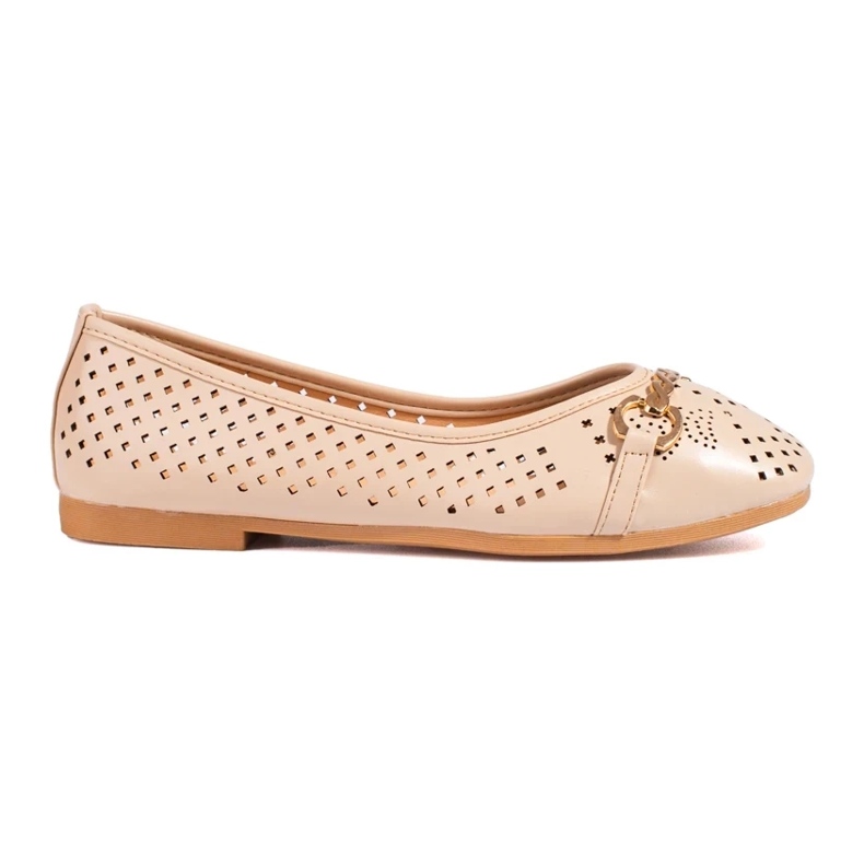 Women's beige openwork ballerinas with a chain Shelovet