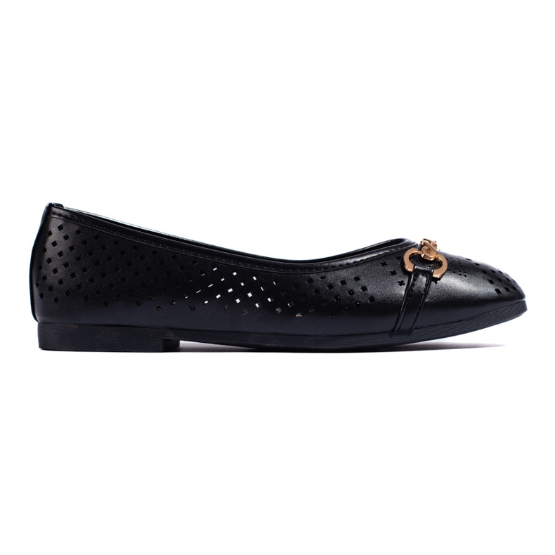 Women's openwork black ballerinas with a chain Shelovet