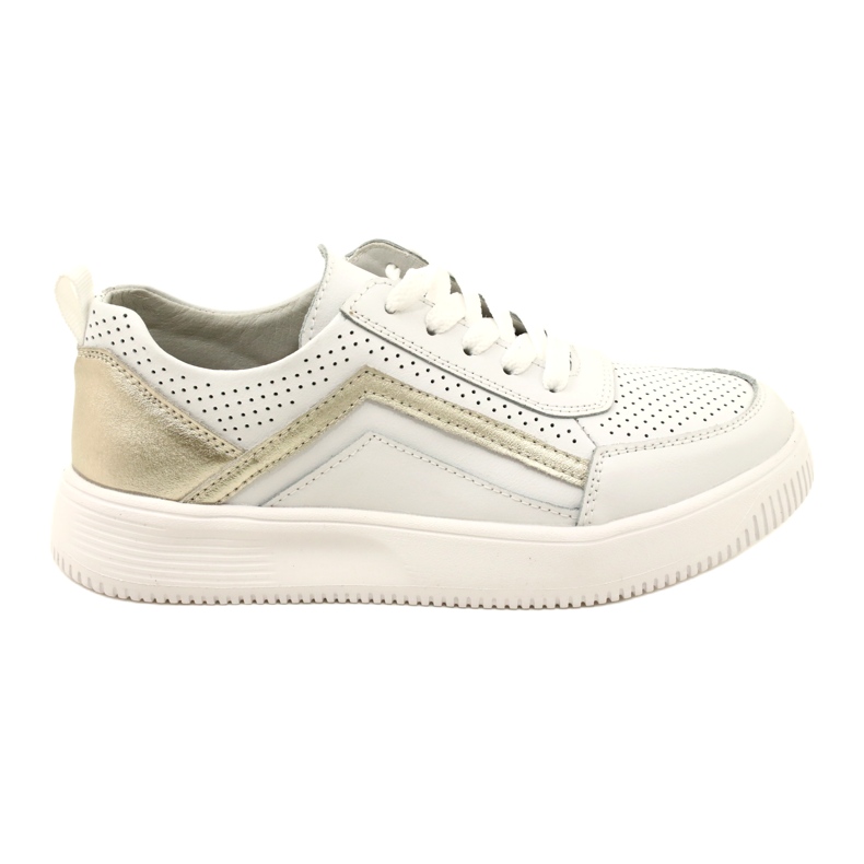 White and Gold Lace Up Leather Sneakers Evento 23PB08-5389 White and Gold Lace Up Leather Sneakers Evento 23PB08-5389