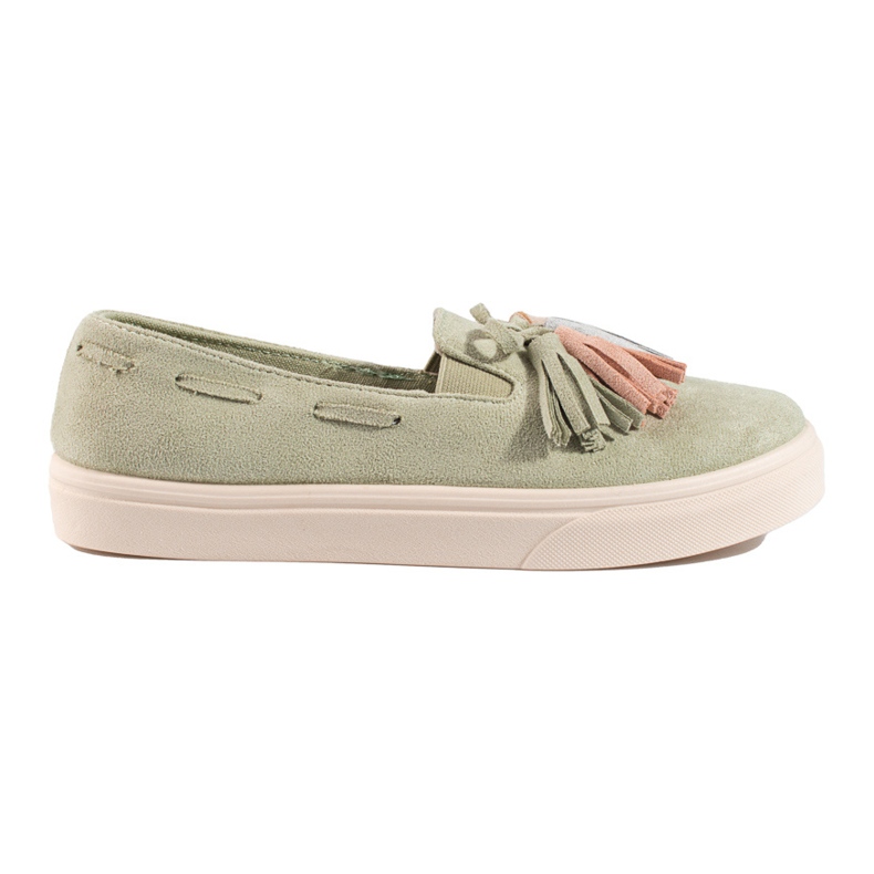 Shelovet Green Suede Fringe Slip On