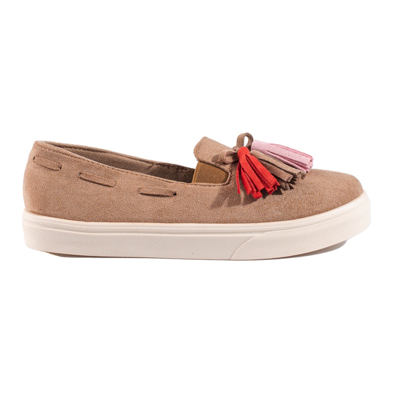 Brown suede slip-on slip-on with tassels Shelovet beige