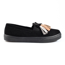 Shelovet black suede fringe slip-on slip-on