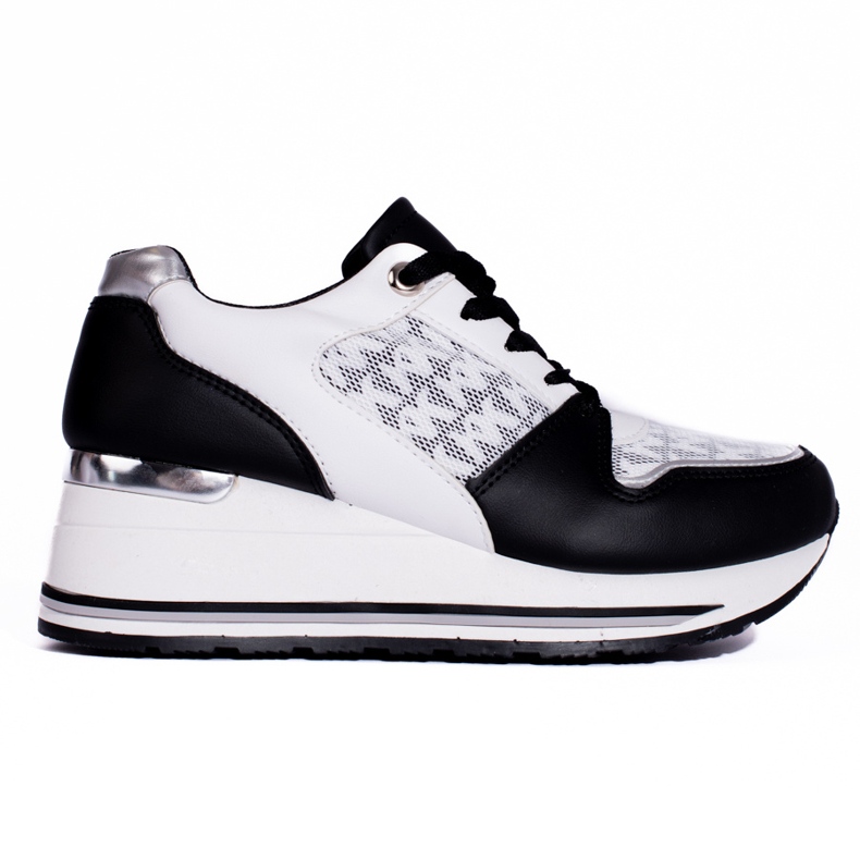 Black and white Shelovet women's wedge sneakers