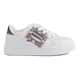 White women's sneakers with a silver Shelovet insert