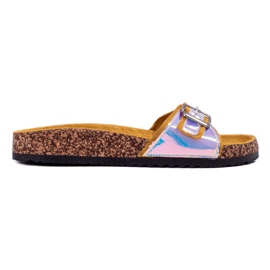 Shelovet yellow holographic cork sliders