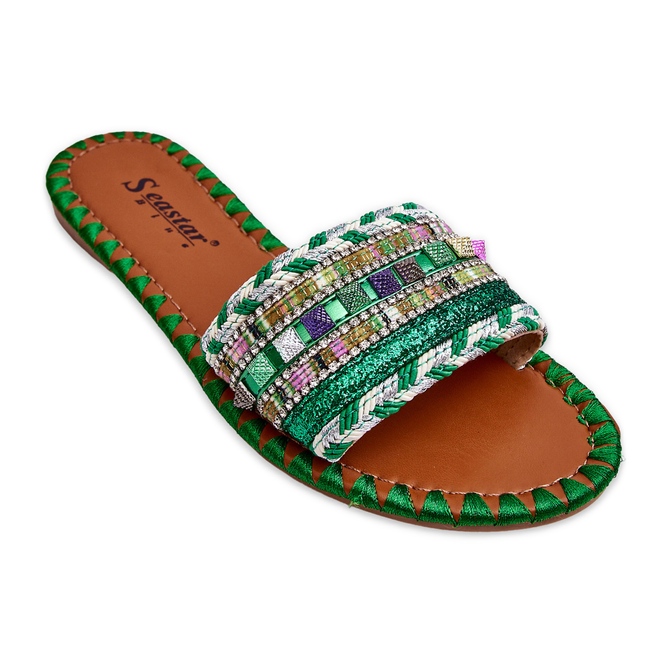 Women's Embellished Green Bellisa Slippers Women's Embellished Green Bellisa Slippers