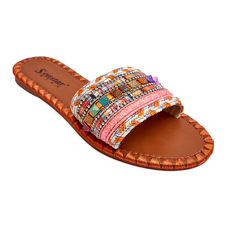 Women's Bellisa Orange Embellished Slippers