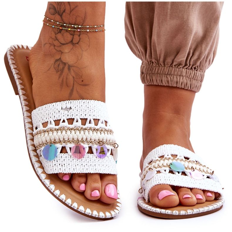 Women's Braided Embellished Slippers White Millano