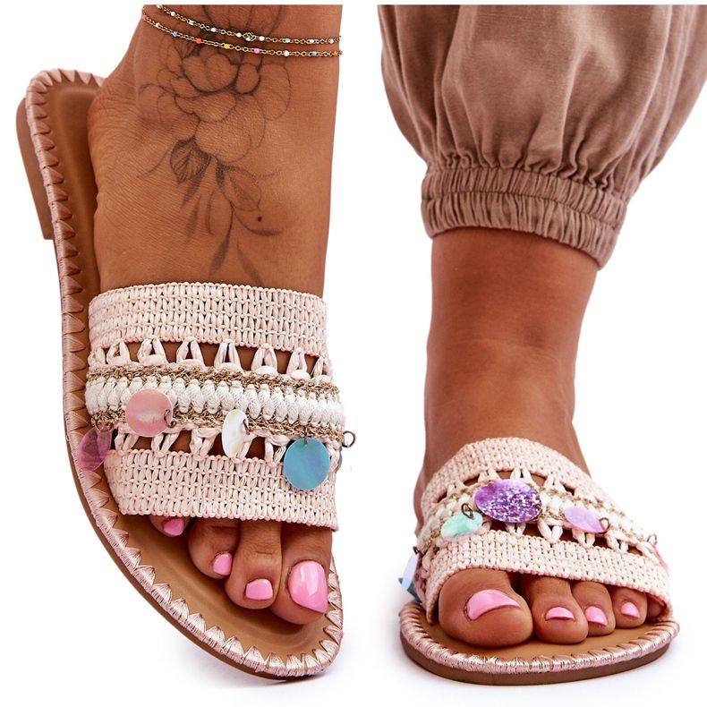 PS1 Women's Braided Embellished Slippers Pink Millano