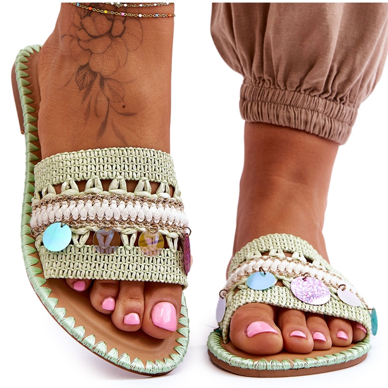 PS1 Women's Braided Embellished Slippers Green Millano PS1 Women's Braided Embellished Slippers Green Millano