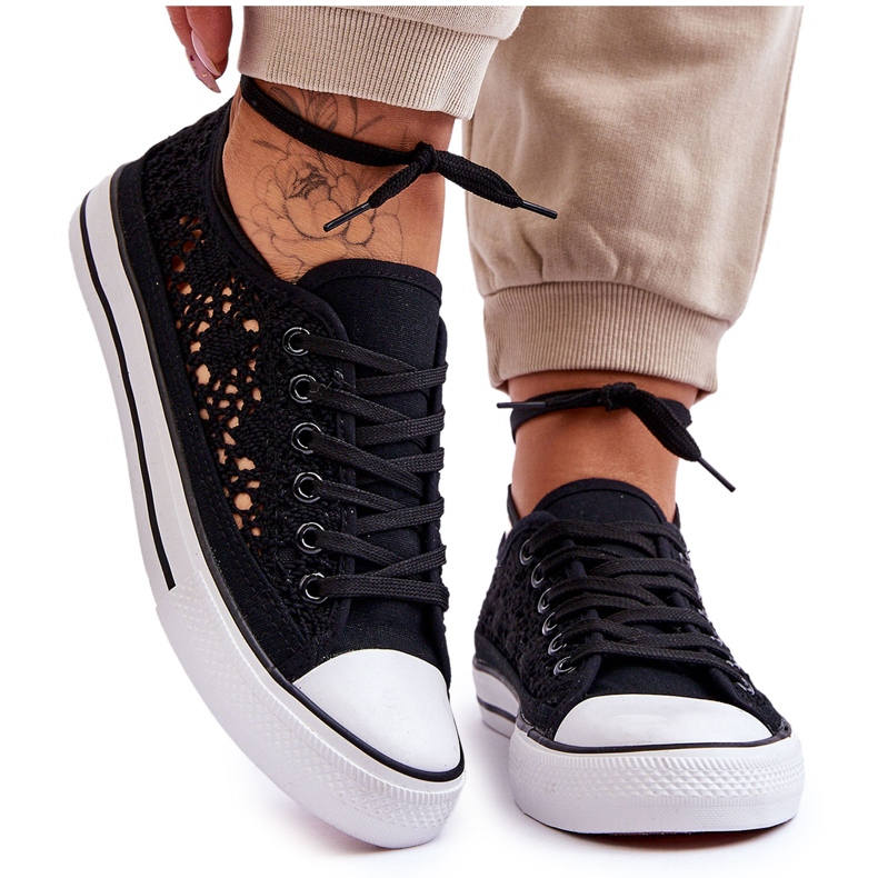 Women's Lace Textile Sneakers Black Fergo