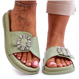 Women's Platform Slippers With Green Beneca Decoration
