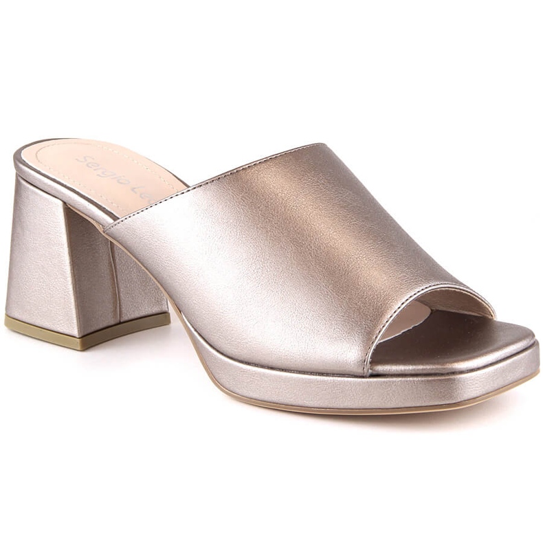 Sergio Leone KL322 platinum women's slippers on a post with an elastic band silver