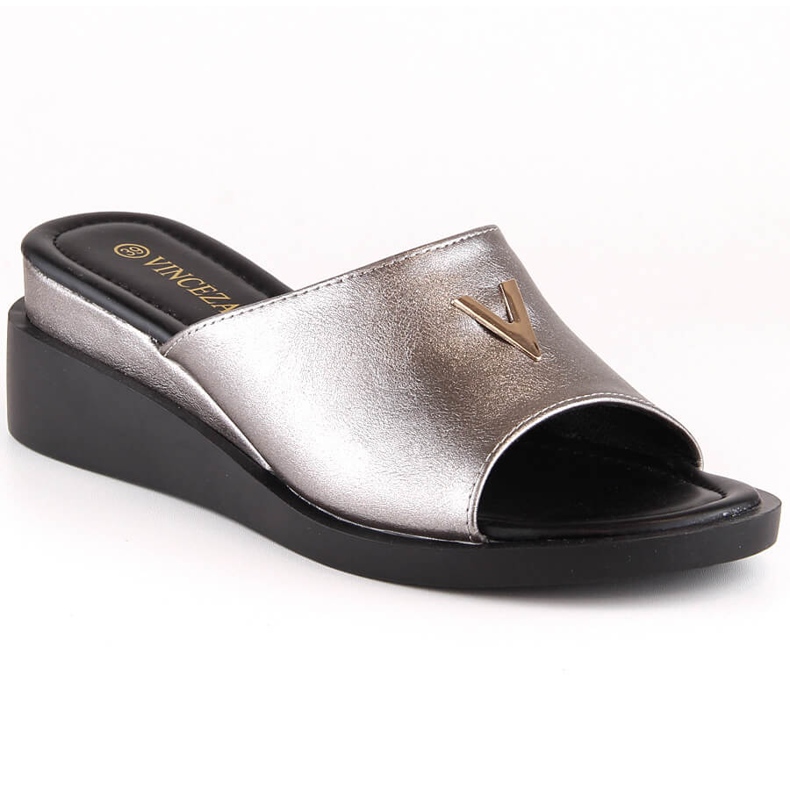 Women's wedge sandals with elastic metallic silver Vinceza 17247