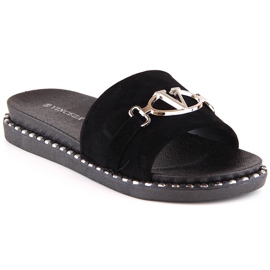 Women's suede slippers with a black decoration Vinceza 30183