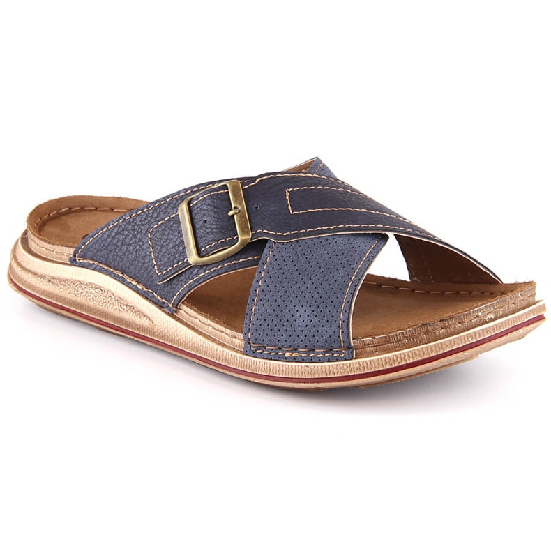 Comfortable men's slippers with a navy blue buckle Inblu VE000003-004