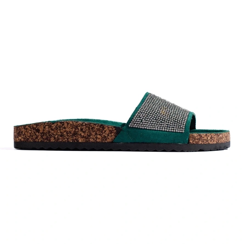 Shelovet green cork sliders with zircons