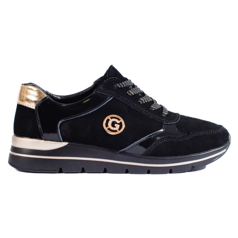 Shelovet black leather sports shoes