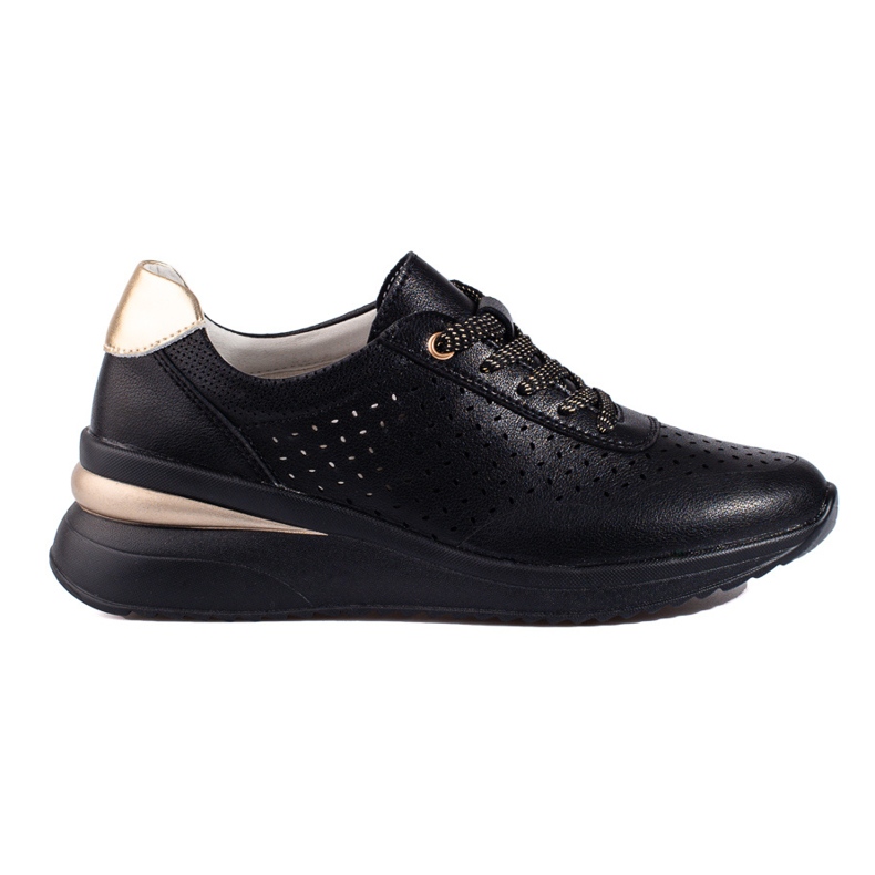 Shelovet openwork leather wedge shoes black