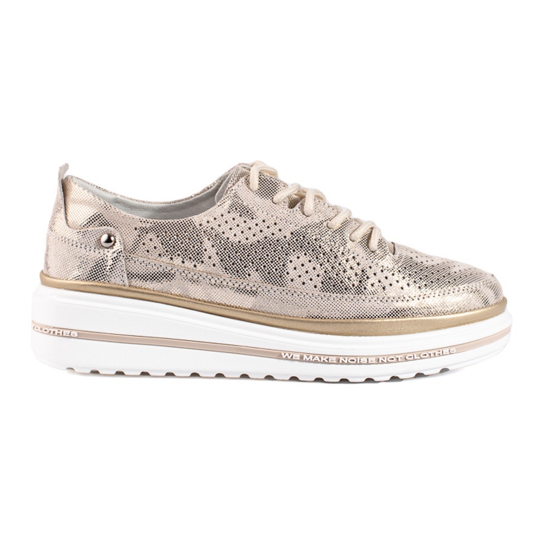 Shelovet gold leather lace-up sports shoes golden