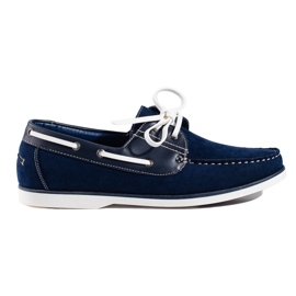 Shelovet men's navy blue suede loafers