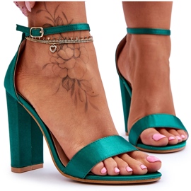 Green Linsy Satin High Heel Sandals
