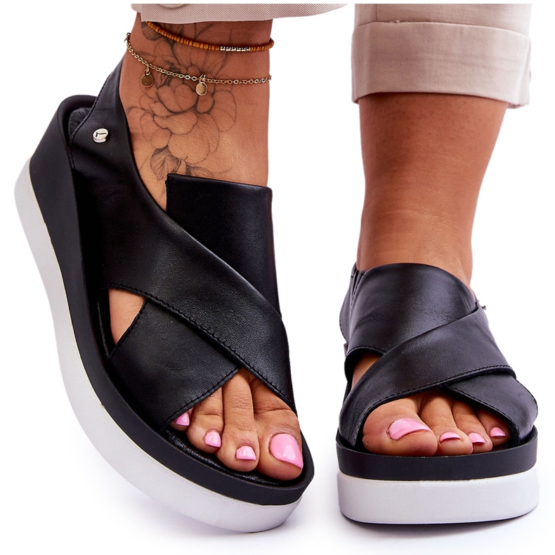 Lemar Black Morgan Leather Wedge Sandals