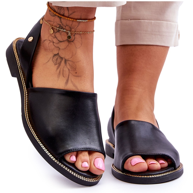 Lemar Alivia Black Leather Slip On Sandals