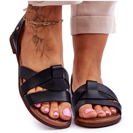 Zazoo Comfortable Black Kayla Leather Slip-on Sandals Zazoo Comfortable Black Kayla Leather Slip-on Sandals