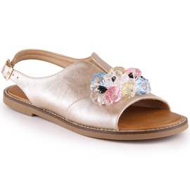 Women's flat metallic sandals with golden crystals Vinceza 17238 Women's flat metallic sandals with golden crystals Vinceza 17238
