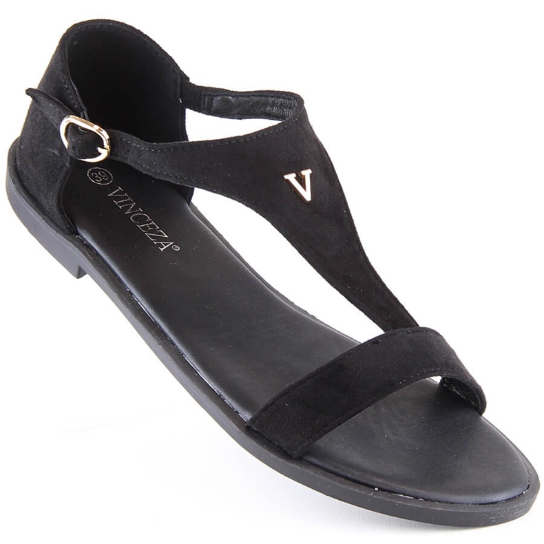 Women's flat black suede sandals Vinceza 17270