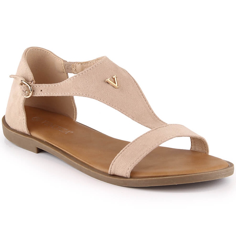 Women's flat beige suede sandals Vinceza 17270