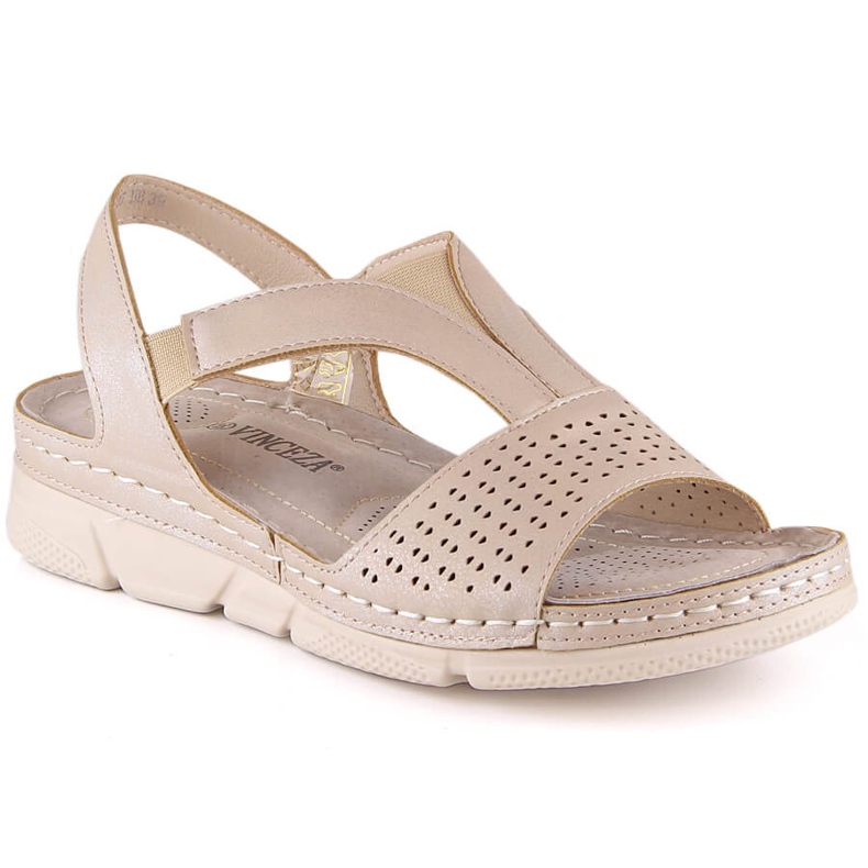 Comfortable women's slip-on sandals with elastic band Vinceza 2237 beige
