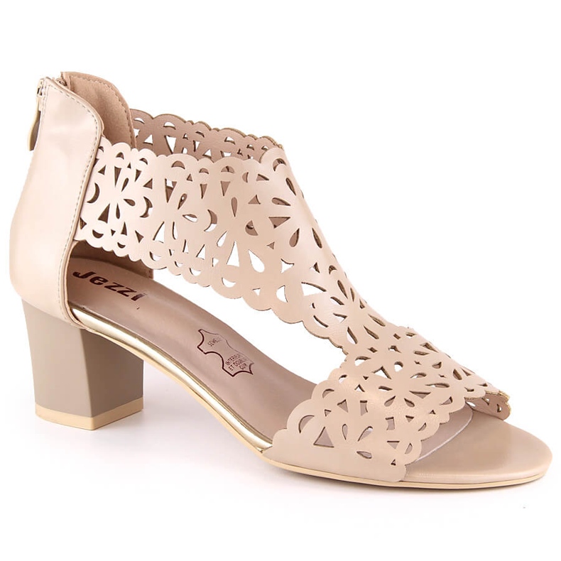 Women's beige openwork sandals on the post Jezzi RMR1954-8