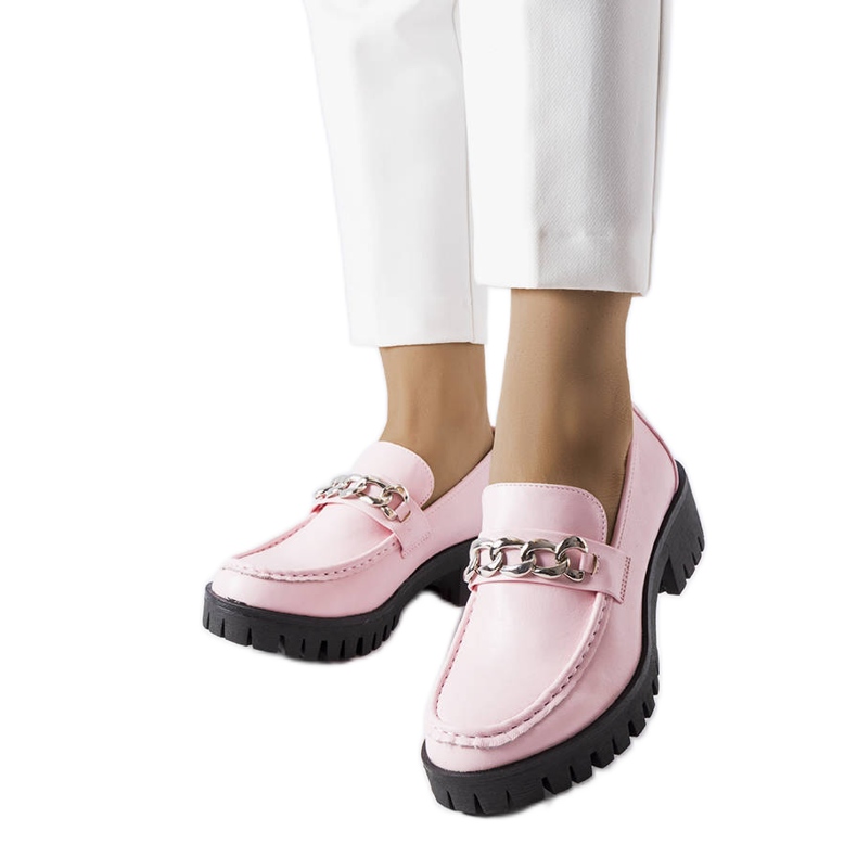 Pink moccasins with tractor soles from Faiz