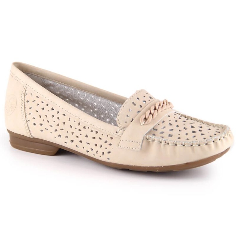 Comfortable openwork loafers Rieker W 40068-60 beige