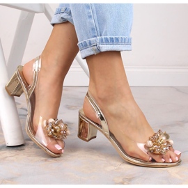 Women's transparent sandals with beads gold Sabatina 2014-5 golden